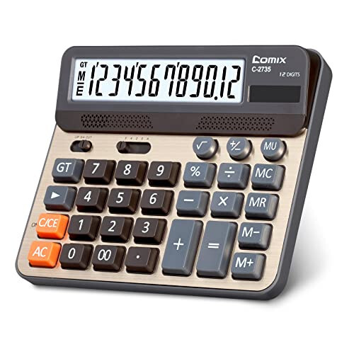 Comix Desktop Calculator, Large Computer Keys, 12 Digits Display, Champaign Gold Color Panel, C-2735 - 1