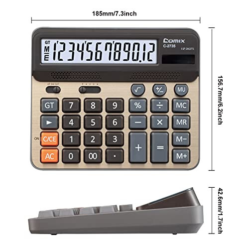 Comix Desktop Calculator, Large Computer Keys, 12 Digits Display, Champaign Gold Color Panel, C-2735 - 3