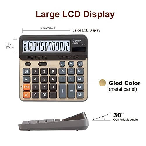 Comix Desktop Calculator, Large Computer Keys, 12 Digits Display, Champaign Gold Color Panel, C-2735 - 4