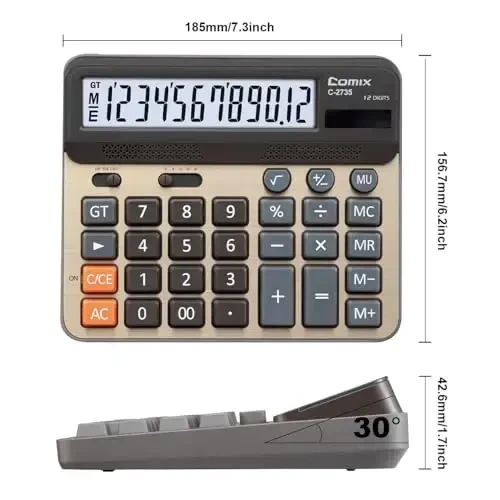 Comix Desktop Calculator, Large Computer Keys, 12 Digits Display, Champaign Gold Color Panel, C-2735 - 5