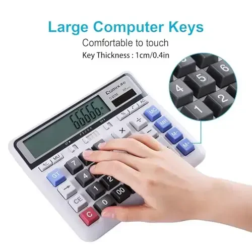 Comix Desktop Calculator Quyosh batareyali, 12 xonali katta LCD displeyli va katta kompyuter tugmachali ikki quvvatli standart funksiyali kalkulyator uy ofis maktabi uchun, oq (2 dona) - 3