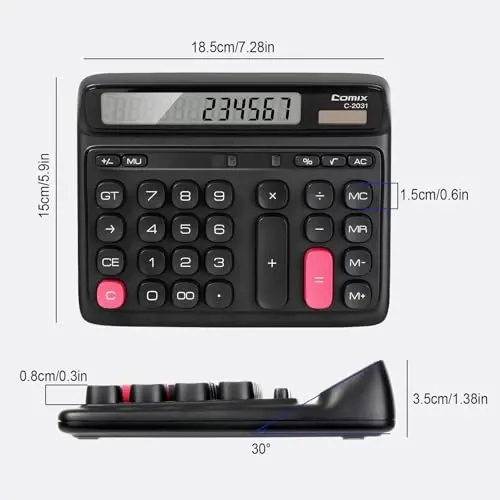 Comix Desk Calculator with 12 Digits Large LCD Display, Solar Battery Dual Power, Large Computer Keys Basic Calculator for Home Office School - 3