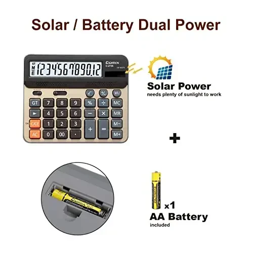 Comix Desktop Calculator, Large Computer Keys, 12 Digits Display, Champaign Gold Color Panel, C-2735 - 3