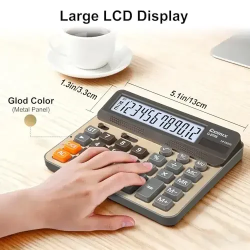Comix Desktop Calculator, Large Computer Keys, 12 Digits Display, Champaign Gold Color Panel, C-2735 - 6