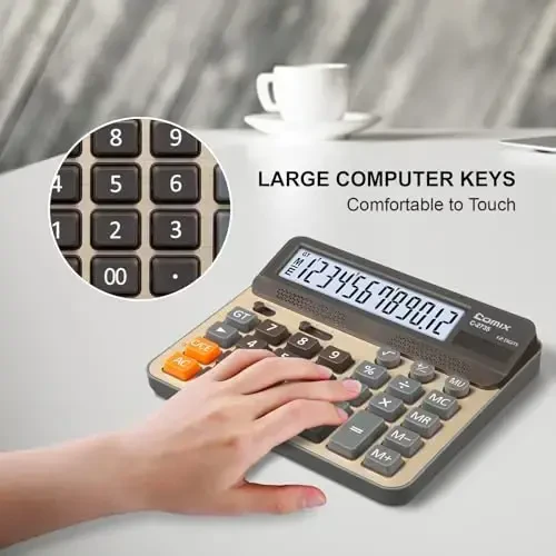 Comix Desktop Calculator, Large Computer Keys, 12 Digits Display, Champaign Gold Color Panel, C-2735, 2-Pack - COMIX (1)