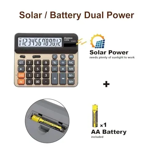 Comix Desktop Calculator, Large Computer Keys, 12 Digits Display, Champaign Gold Color Panel, C-2735, 2-Pack - 4