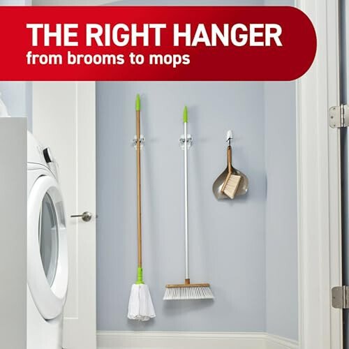 Command Broom and Mop Grippers, 2 Hangers and 4 Command Strips, Damage Free Hanging Wall Mount Broom and Mop Holder, Household Cleaning Organizer for Organization and Storage, Holds up to 4 lb - 6