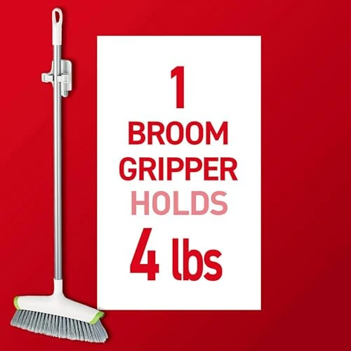 Command Broom and Mop Grippers, 2 Hangers and 4 Command Strips, Damage-Free Hanging Wall Mount Broom and Mop Holder, Household Cleaning Organizer for Organization and Storage, Holds up to 4 lb - 4