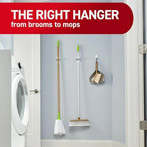 Command Broom and Mop Grippers, 2 Hangers and 4 Command Strips, Damage-Free Hanging Wall Mount Broom and Mop Holder, Household Cleaning Organizer for Organization and Storage, Holds up to 4 lb - 6