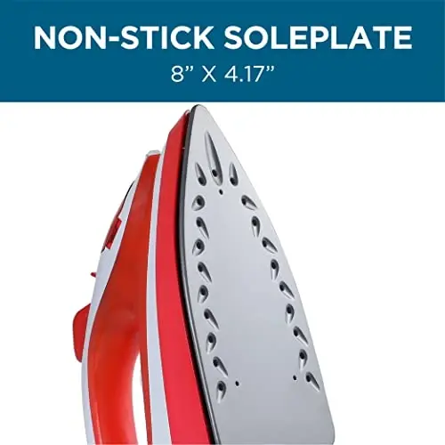 Commercial Care CCSI300 Steam Iron with 7.4 Ounce Water Tank, 1200 Watts, Comfort Grip,Red - 5