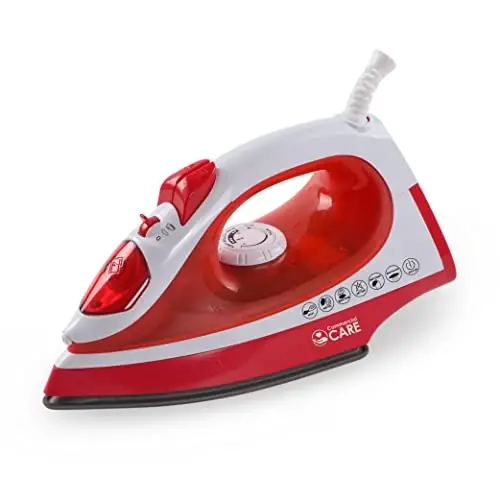 Commercial Care CCSI300 Steam Iron with 7.4 Ounce Water Tank, 1200 Watts, Comfort Grip,Red - COMMERCIAL CARE