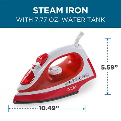 Commercial Care CCSI300 Steam Iron with 7.4 Ounce Water Tank, 1200 Watts, Comfort Grip,Red - COMMERCIAL CARE (1)