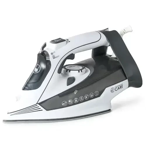 Commercial Care Kiyim Bug'lash Dazmoli, Kiyimlar uchun 1800 Vattli Bug'latgich, Seramika Qoplamali Taglik, Vertikal Bug'lash, O'z-o'zini Tozalovchi Portativ Dazmol, 10,8 Unsiyali Suv Idishi Hajmi, CCSI1000, Qora - 1