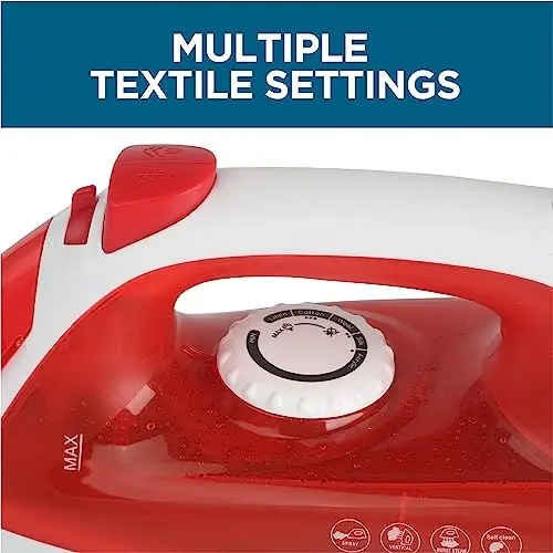 COMMERCIAL CARE Steam Iron, 1200 Watt Portable Iron, Self-Cleaning Steamer for Clothes with Nonstick Soleplate, Red - 4