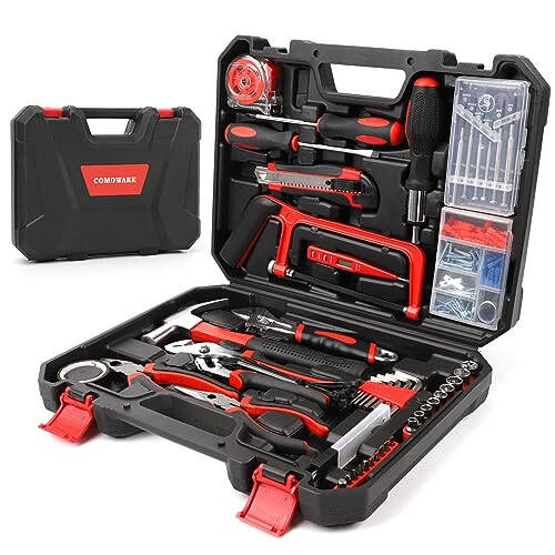 COMOWARE 177 Pcs Home Tool Kit - Basic Household Hand Tool Set, Truck Tool Kit Socket Wrench Combination Tool Set for Home with Plastic Toolbox Storage Case, Rv tool set - 1