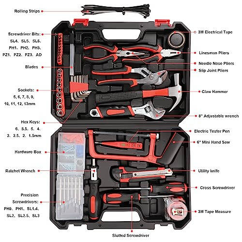 COMOWARE 177 Pcs Home Tool Kit - Basic Household Hand Tool Set, Truck Tool Kit Socket Wrench Combination Tool Set for Home with Plastic Toolbox Storage Case, Rv tool set - 2