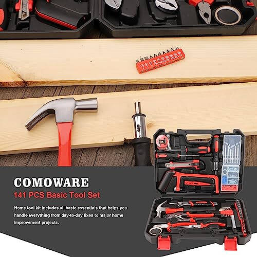 COMOWARE 177 Pcs Home Tool Kit - Basic Household Hand Tool Set, Truck Tool Kit Socket Wrench Combination Tool Set for Home with Plastic Toolbox Storage Case, Rv tool set - 5