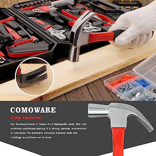 COMOWARE 177 Pcs Home Tool Kit - Basic Household Hand Tool Set, Truck Tool Kit Socket Wrench Combination Tool Set for Home with Plastic Toolbox Storage Case, Rv tool set - 6