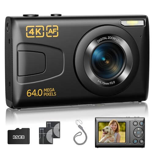 Compact vlog camera with 64MP resolution, 32GB card, 18x zoom, 2 batteries and auto focus for beginner students, teenagers and kids. - 1