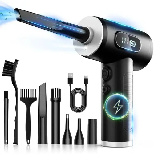 Compressed Air Duster-3 Gear Adjustable 100000RPM Electric Air Duster with LED Light, Rechargeable Cordless Air Blower for Keyboard Electric Devices Cleaning. Replaces Compressed Air Cans (Black) - 1