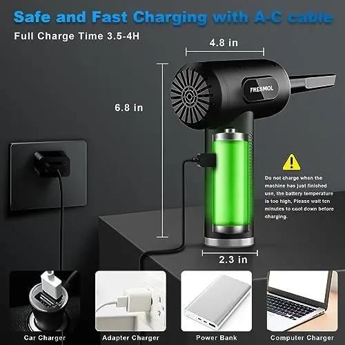 Compressed Air Duster-3 Gear Adjustable 100000RPM Electric Air Duster with LED Light, Rechargeable Cordless Air Blower for Keyboard Electric Devices Cleaning. Replaces Compressed Air Cans (Black) - 5