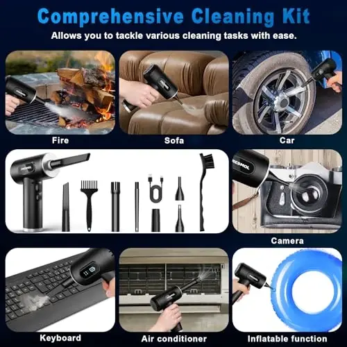 Compressed Air Duster-3 Gear Adjustable 100000RPM Electric Air Duster with LED Light, Rechargeable Cordless Air Blower for Keyboard Electric Devices Cleaning. Replaces Compressed Air Cans (Black) - 6