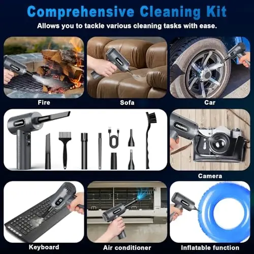 Compressed Air Duster-3 Gear Adjustable 100000RPM Electric Air Duster with LED Light, Rechargeable Cordless Air Blower for Keyboard Electric Devices Cleaning. Replaces Compressed Air Cans (Grey) - 6