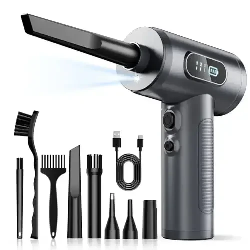 Compressed Air Duster-3 Gear Adjustable 100000RPM Electric Air Duster with LED Light, Rechargeable Cordless Air Blower for Keyboard Electric Devices Cleaning. Replaces Compressed Air Cans (Grey) - 1