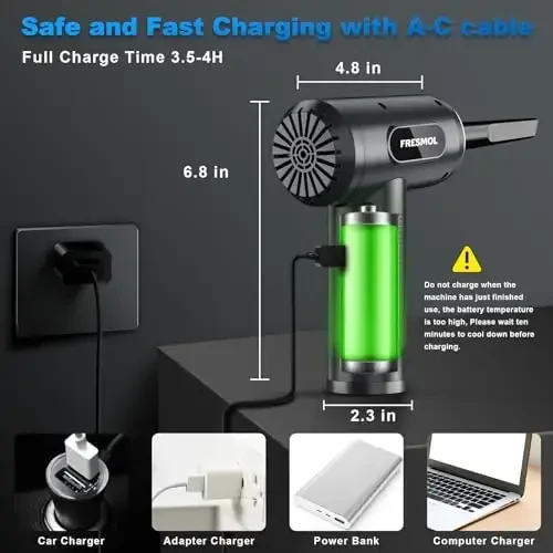Compressed Air Duster-3 Gear Adjustable 100000RPM Electric Air Duster with LED Light, Rechargeable Cordless Air Blower for Keyboard Electric Devices Cleaning. Replaces Compressed Air Cans (Grey) - 5