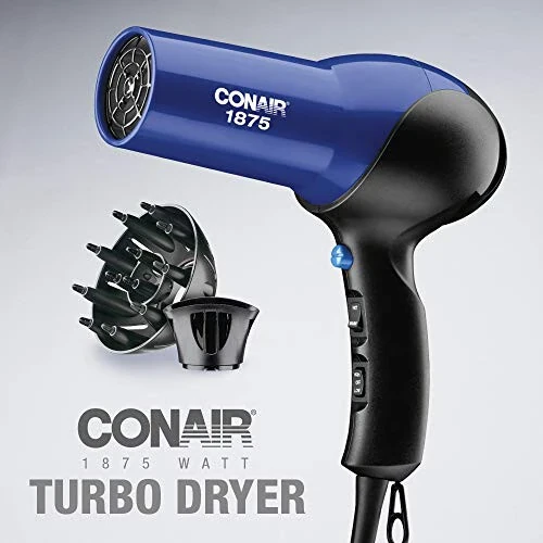 Conair 1875 Watt Turbo Hair Dryer, Blue/Black - 7