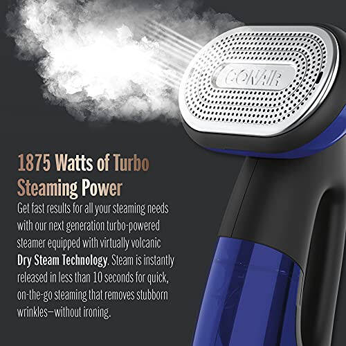 Conair 2-in-1 Handheld Steamer and Iron for Clothes, Turbo ExtremeSteam 1875W Garment Steamer and Clothing Iron, Black / Blue - 3