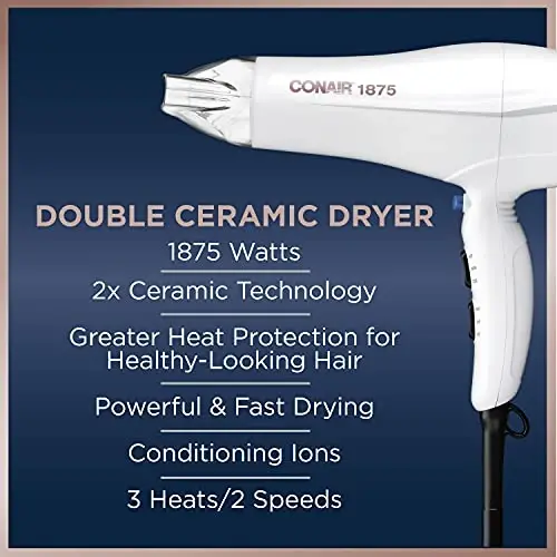 Conair Double Ceramic Hair Dryer | Blow Dryer with Ionic Conditioning | Includes Concentrator - 6