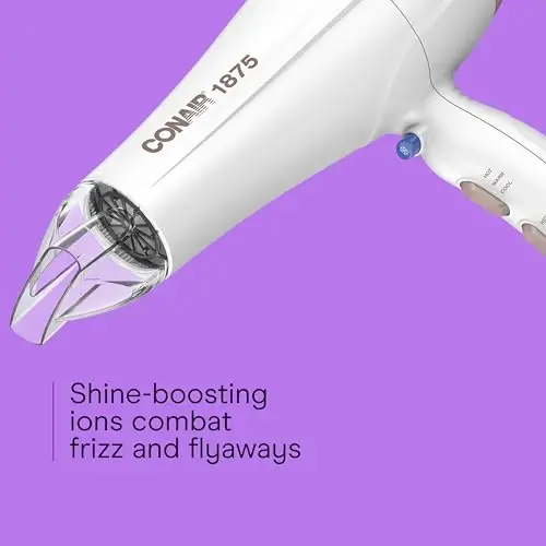 Conair Double Ceramic Hair Dryer, 1875W Blow Dryer with Diffuser and Concentrator, Ionic Conditioning, 3 Heat & 2 Speed Settings,ModazoneExclusive, White - 4