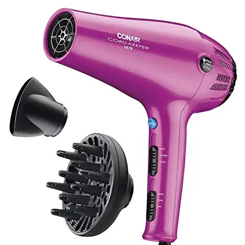 Conair Hair Dryer with Diffuser and Concentrator, 1875W, Pink | Blow dryer with ionic tourmaline technology, 3 heat settings, and 2 speed options to efficiently style all hair types 