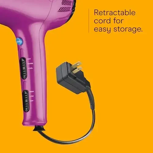 Conair Hair Dryer with Retractable Cord, 1875W Blow Dryer, 3 Heat Settings, 2 Speeds, Blow Dryer with Diffuser and Concentrator AttacModazoneents, Ionic + Tourmaline Technology, Pink - 6