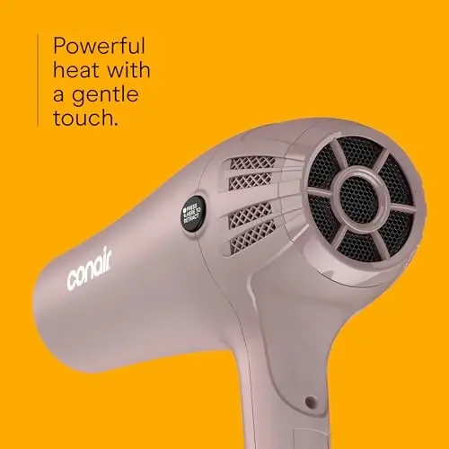 Conair Hair Dryer with Diffuser & Concentrator, 1875W, Matte Light Pink | Blow dryer with ionic tourmaline technology, 3 heat settings, and 2 speed options to efficiently style all hair types - 4
