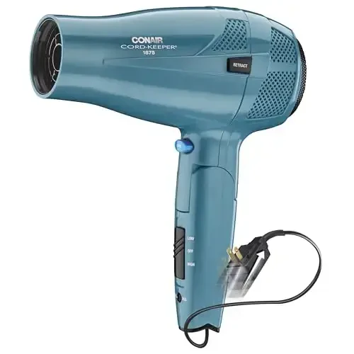 Conair Hair Dryer with Folding Handle and Ret retractable Cord, 1875W Travel Hair Dryer, Conair Blow Dryer - 1