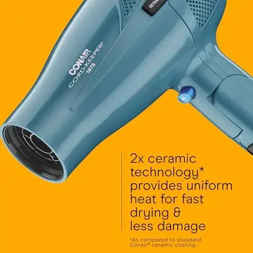 Conair Hair Dryer with Folding Handle and Ret retractable Cord, 1875W Travel Hair Dryer, Conair Blow Dryer - 4