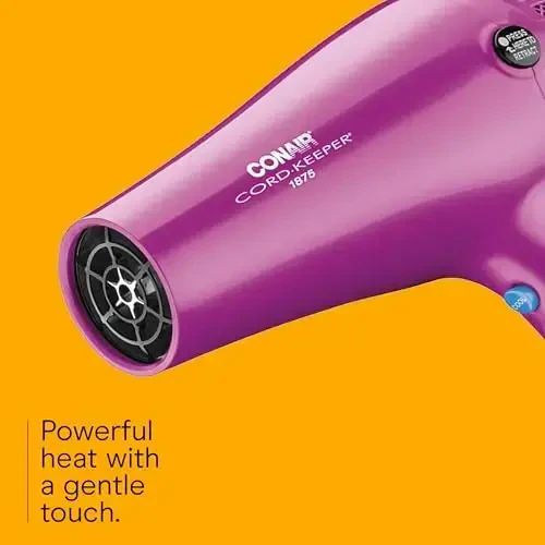 Conair Hair Dryer with Ret retractable Cord, 1875W Cord-Keeper Blow Dryer, Pink - 4