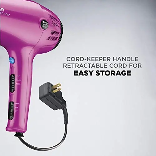 Conair HairDryer with Retractable Cord, 1875W Blow Dryer, 3 Heat Settings, 2 Speeds, BlowDryer with Diffuser and Concentrator AttacModazoneents, Ionic + Tourmaline Technology, Pink (Pack of 4) - CONAIR (1)