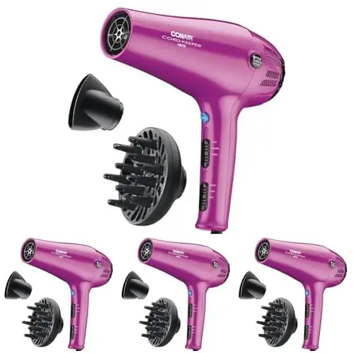 Conair HairDryer with Retractable Cord, 1875W Blow Dryer, 3 Heat Settings, 2 Speeds, BlowDryer with Diffuser and Concentrator AttacModazoneents, Ionic + Tourmaline Technology, Pink (Pack of 4) - 1