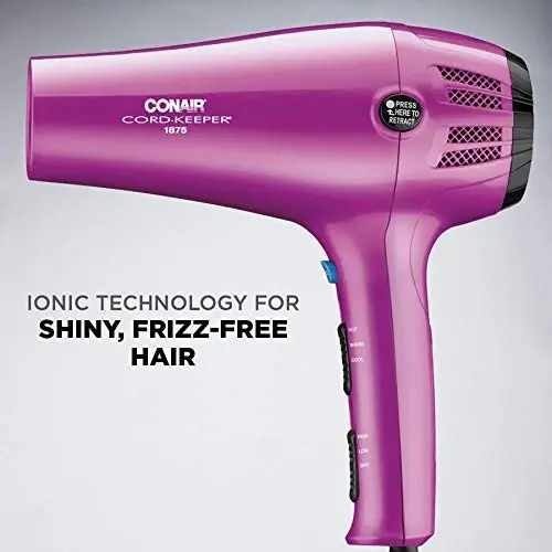 Conair HairDryer with Retractable Cord, 1875W Blow Dryer, 3 Heat Settings, 2 Speeds, BlowDryer with Diffuser and Concentrator AttacModazoneents, Ionic + Tourmaline Technology, Pink (Pack of 4) - 3