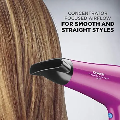 Conair HairDryer with Retractable Cord, 1875W Blow Dryer, 3 Heat Settings, 2 Speeds, BlowDryer with Diffuser and Concentrator AttacModazoneents, Ionic + Tourmaline Technology, Pink (Pack of 4) - 5