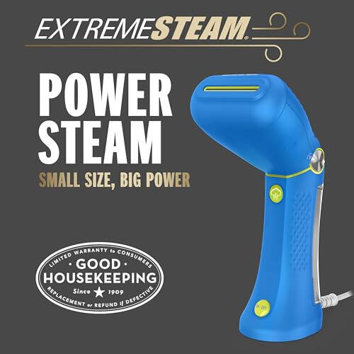 Conair Handheld Garment Steamer for Clothes - Power Steam: Small Size, Big Power - Great for Home, Office, or Travel with Dual Voltage for Worldwide Use, Blue - 9