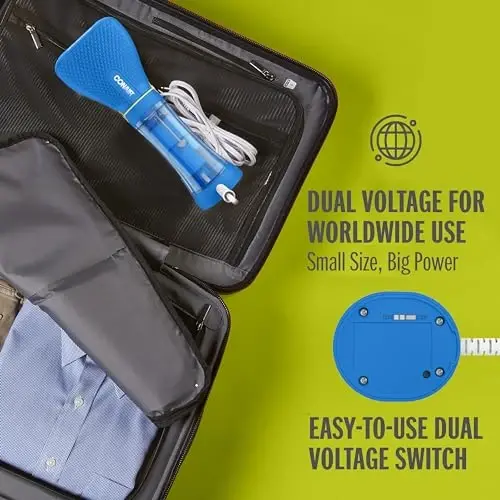 Conair Handheld Garment Steamer for Clothes - Power Steam: Small Size, Big Power - Great for Home, Office, or Travel with Dual Voltage for Worldwide Use, Blue - 6