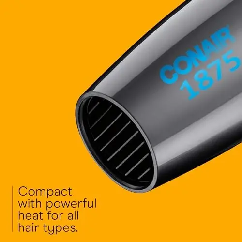 Conair Travel Hair Dryer with Dual Voltage, 1875W Compact Blow Dryer with Folding Handle, Gray - 6