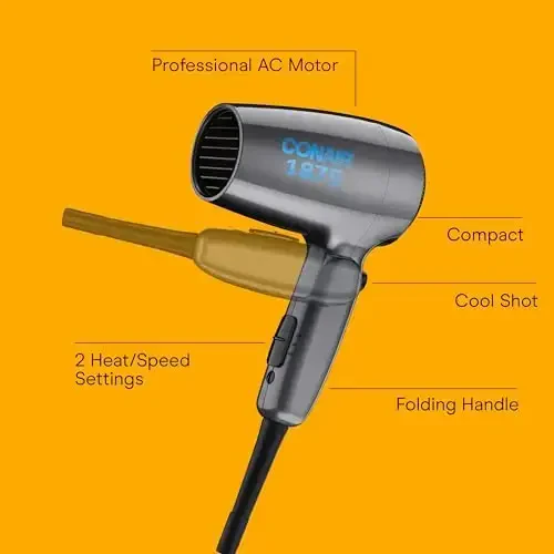 Conair Travel Hair Dryer with Dual Voltage, 1875W Compact Hair Dryer with Folding Handle, Travel Blow Dryer - 4