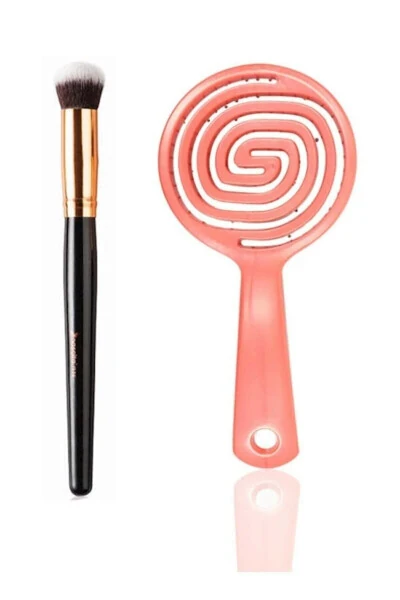 Concealer Brush Oval Shape 0136 + Pro Three-Dimensional Oval Hair Brush Kzmprt - NASCITA