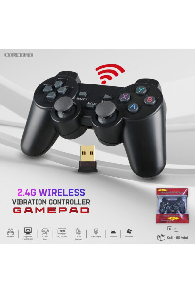 Concord 6'da 1 2.4G Wi-Fi kablosuz Android TV / PC uyumlu titreşimli USB joystick gamepad. - 5