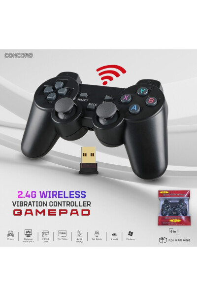 Concord 6'da 1 2.4G Wi-Fi kablosuz Android TV / PC uyumlu titreşimli USB joystick gamepad. - 10